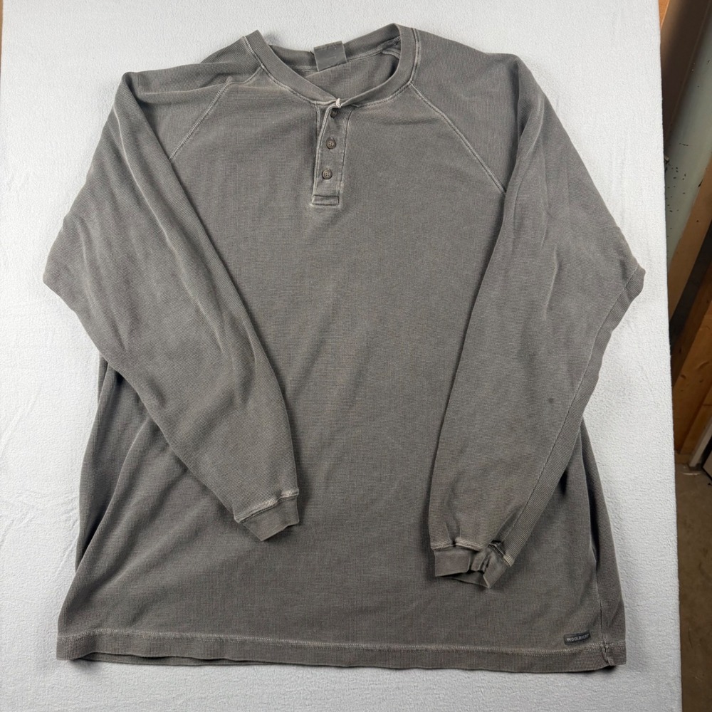 Vintage Woolrich Mens XXL Gray Waffle Knit Thermal Henley Raglan Shirt Fade